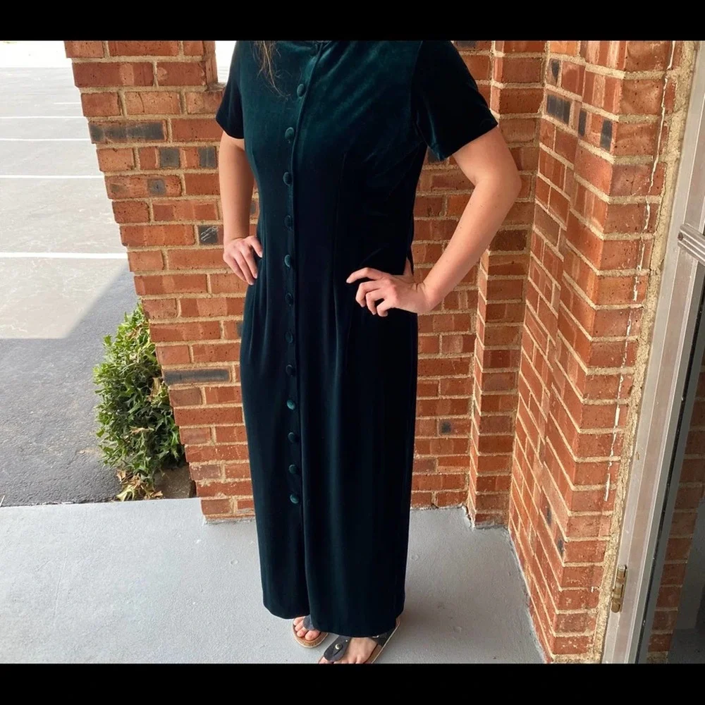 Amanda Smith vintage velvet button down maxi dress size 12 - Picture 2 of 8